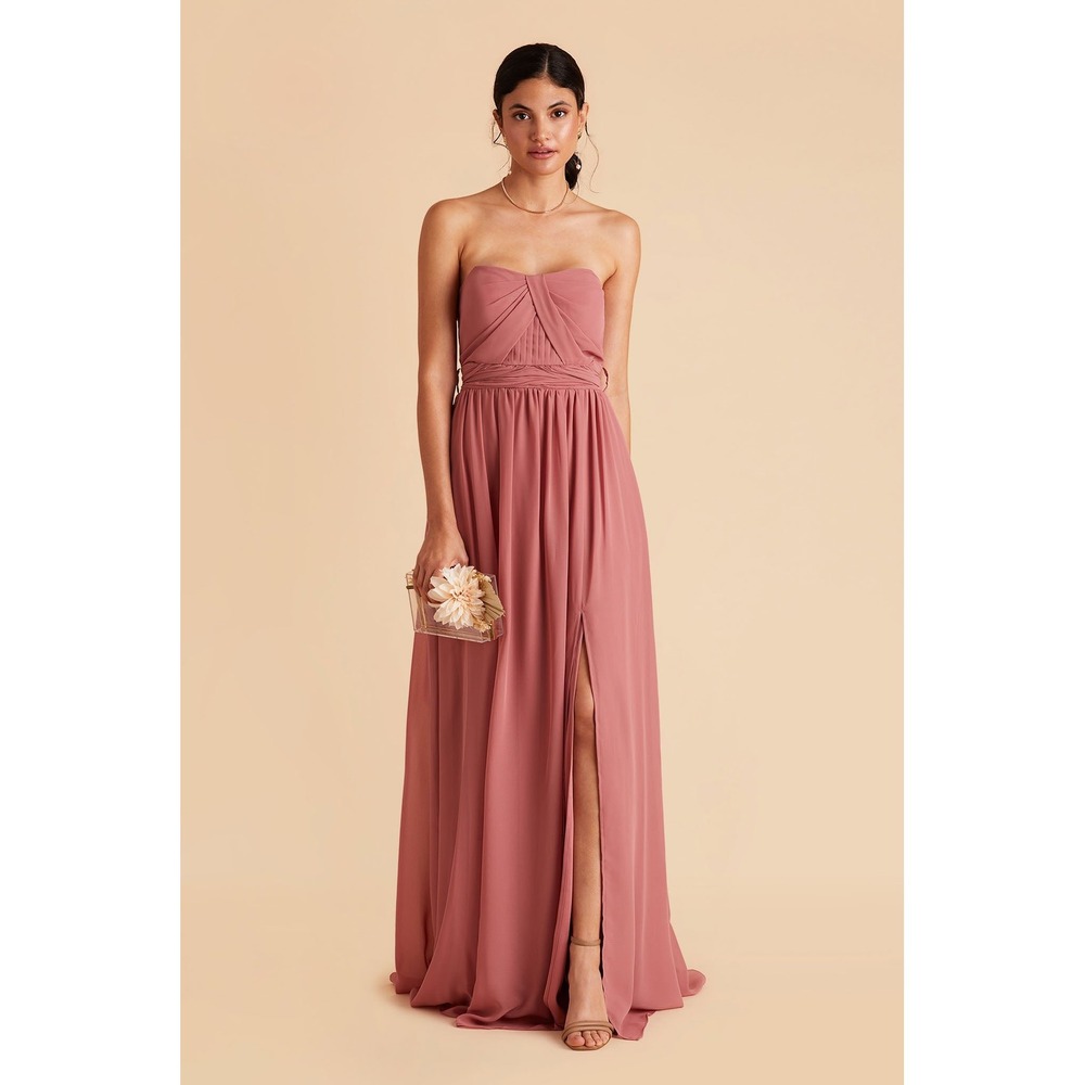 Strapless Maxi mulberry color prom bridesmaid Dress Evening Gown Slit size XS